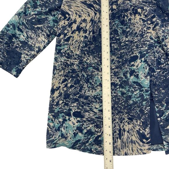 Chicos Blouse Size 1 Blue Printed Top Lined - Picture 3 of 8